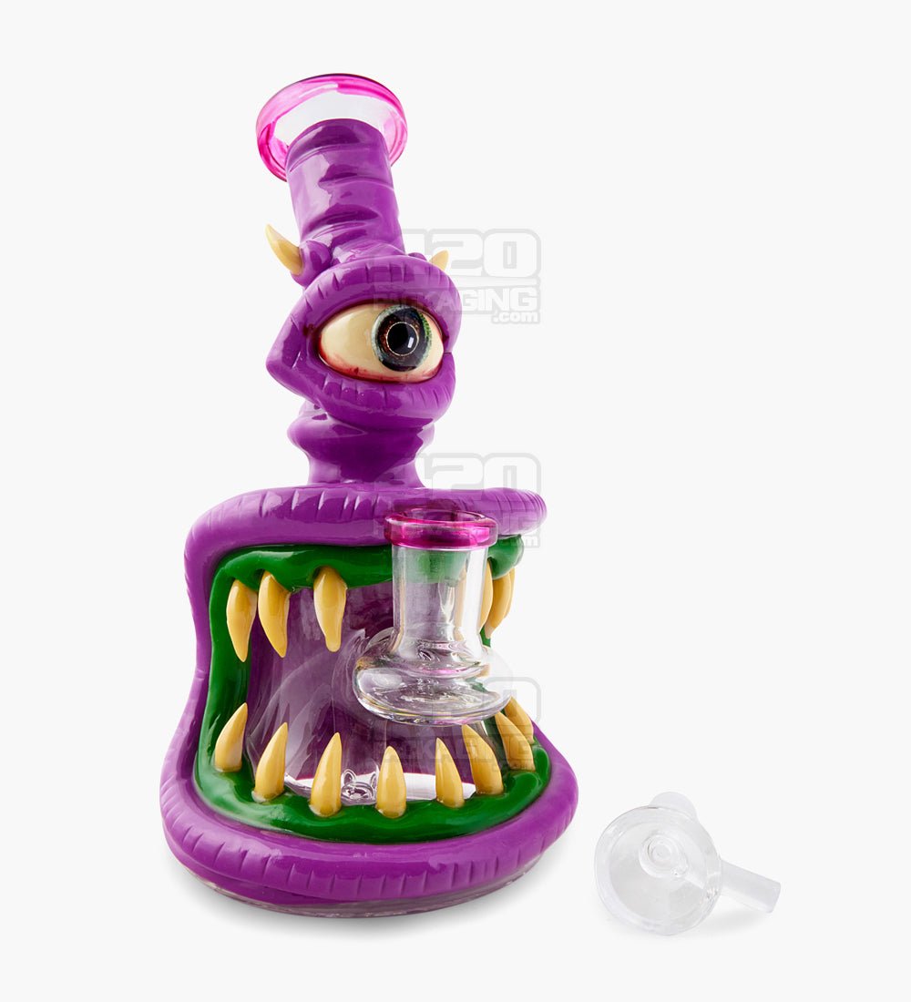 Monster Horned Cyclops Water Pipe | 7in Tall - 14mm Bowl - Purple - 2