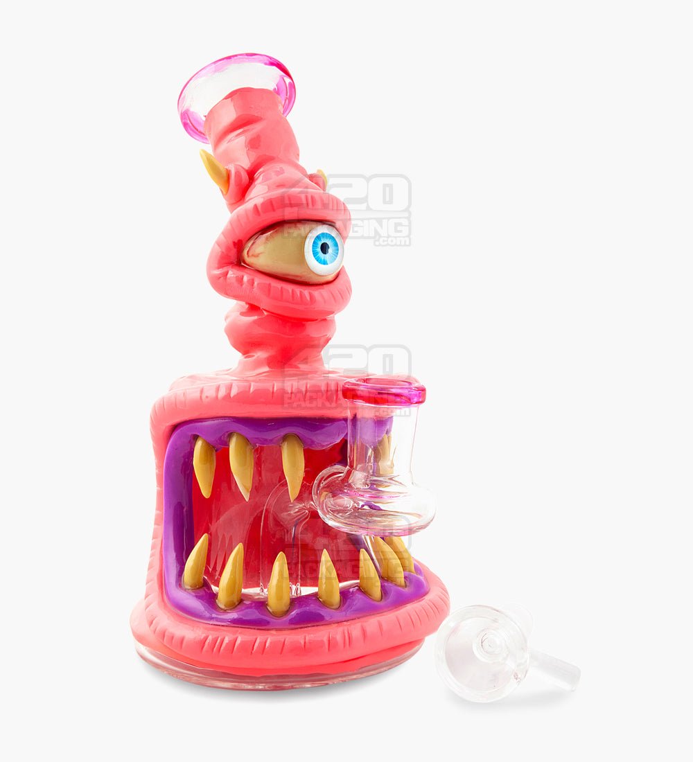 Monster Horned Cyclops Water Pipe | 7in Tall - 14mm Bowl - Pink - 2