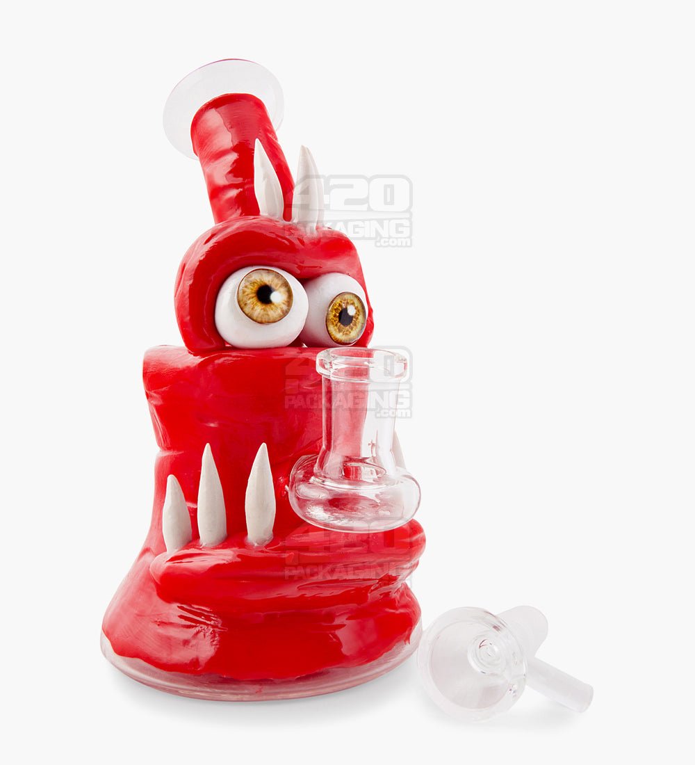 Monster Three Horned Water Pipe | 6.5in Tall - 14mm Bowl - Red - 2