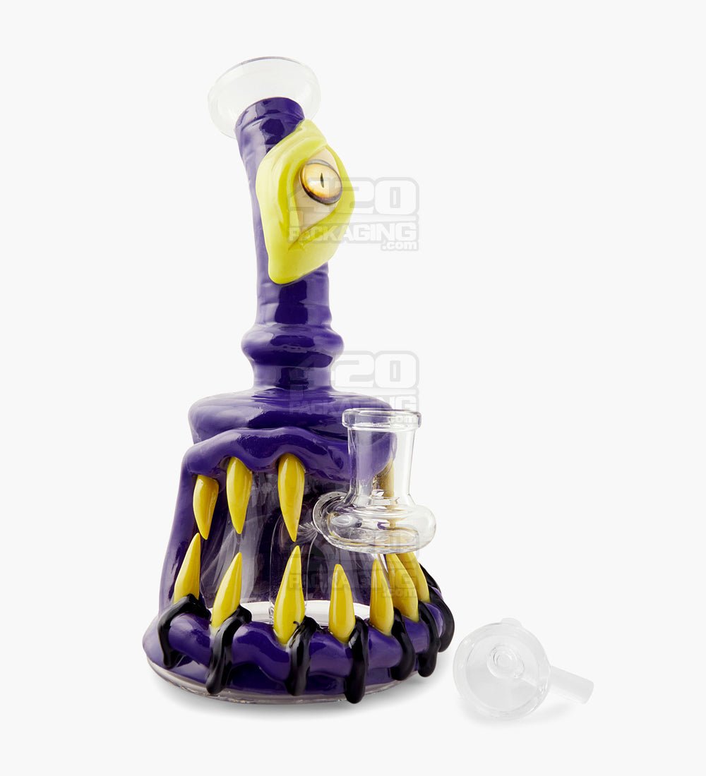Monster Angled Cyclops Water Pipe | 7in Tall - 14mm Bowl - Purple - 2