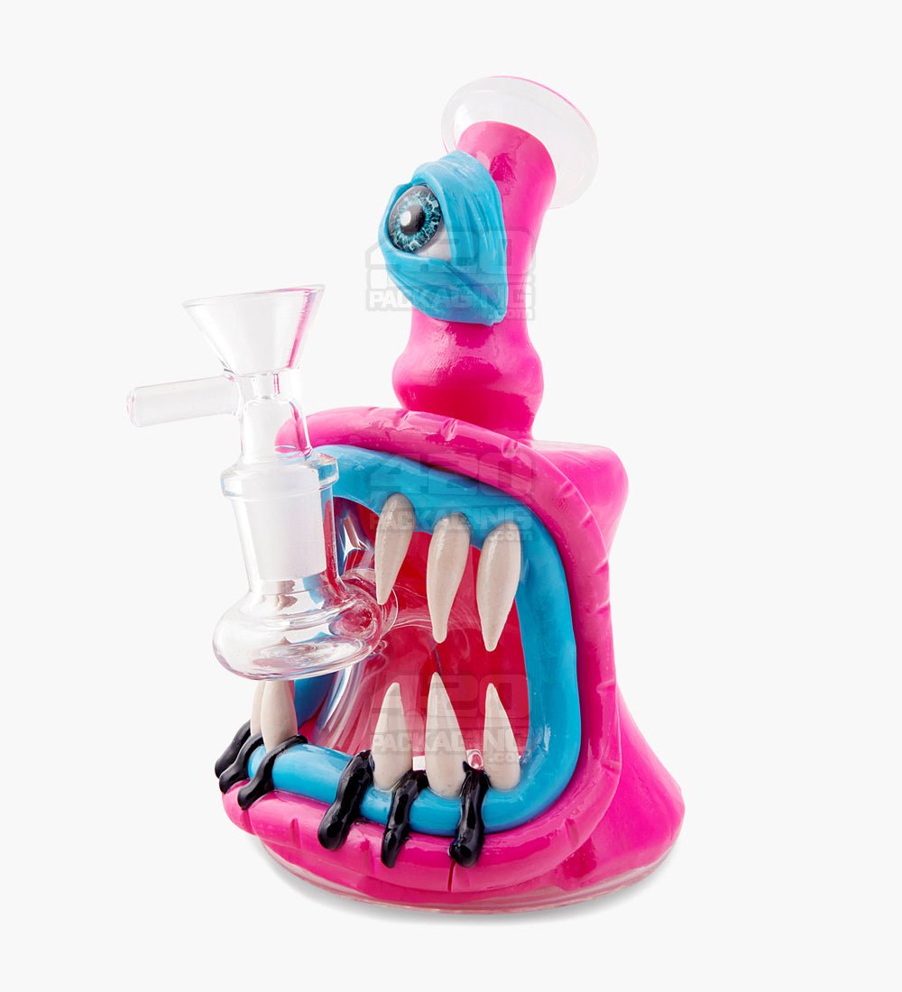 Monster Angled Cyclops Water Pipe | 7in Tall - 14mm Bowl - Pink - 1