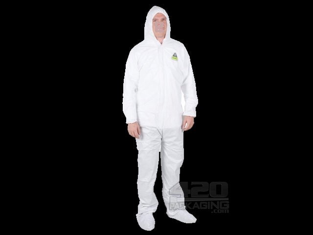 White Disposable Microporous Coveralls with Hood Medium - 2