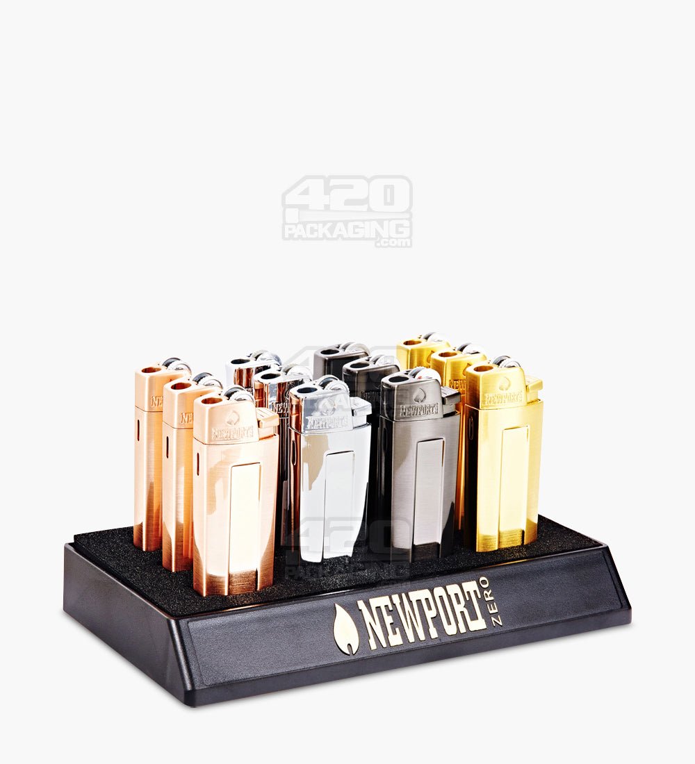 3" Newport Zero Metal Assorted Butane Cigar Torch Lighter 12/Box - 1