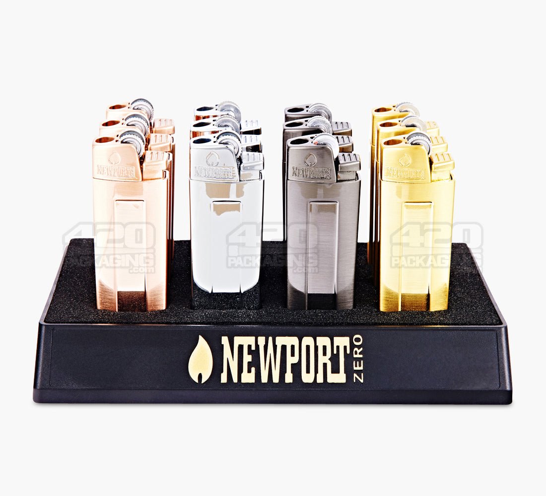 3" Newport Zero Metal Assorted Butane Cigar Torch Lighter 12/Box - 2