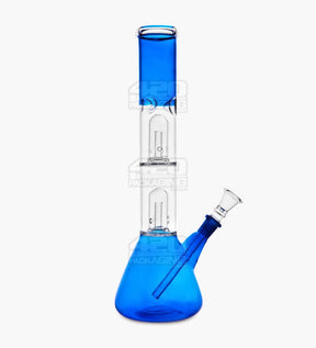 Double Chamber Straight Neck Dome Perc Glass Beaker Water Pipe w/ Ice Catcher | 12in Tall - 14mm Bowl - Assorted - 1
