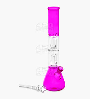 Double Chamber Straight Neck Dome Perc Glass Beaker Water Pipe w/ Ice Catcher | 12in Tall - 14mm Bowl - Assorted - 3