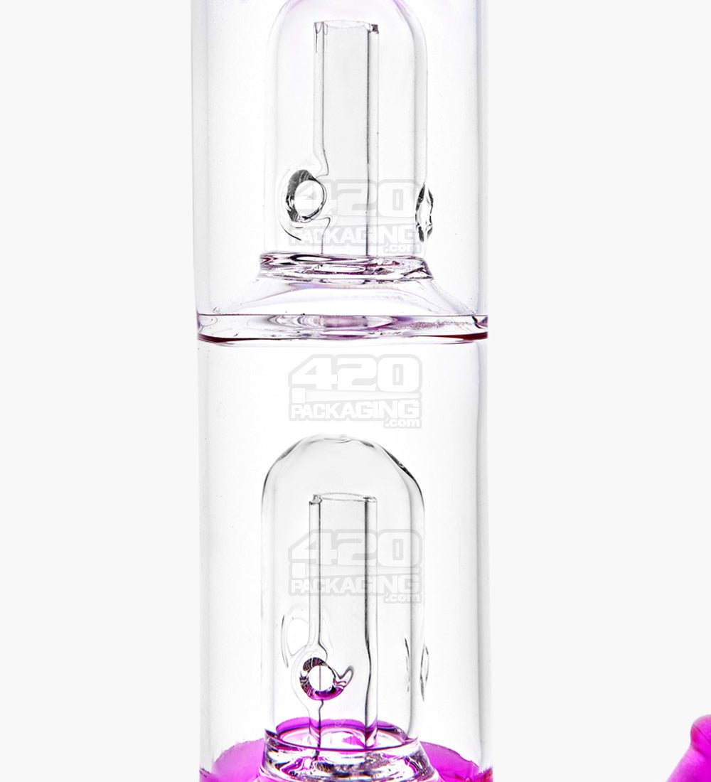 Double Chamber Straight Neck Dome Perc Glass Beaker Water Pipe w/ Ice Catcher | 12in Tall - 14mm Bowl - Assorted - 4