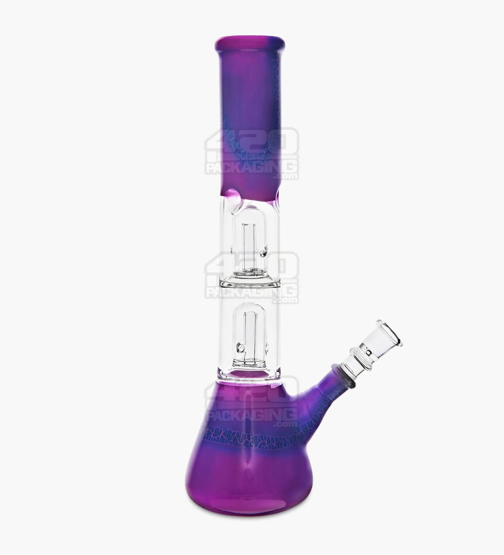 Double Chamber Straight Neck Dome Perc Glass Beaker Water Pipe w/ Ice Catcher | 12in Tall - 14mm Bowl - Assorted - 5