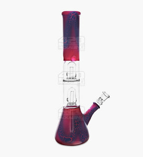 Double Chamber Straight Neck Dome Perc Glass Beaker Water Pipe w/ Ice Catcher | 12in Tall - 14mm Bowl - Assorted - 6
