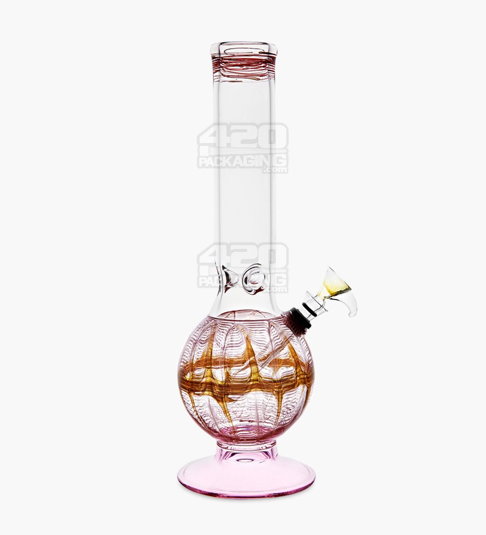 USA Glass Straight Neck Raked & Gold Fumed Glass Egg Water Pipe w/ Ice Catcher | 11in Tall - Grommet Bowl - Assorted - 6