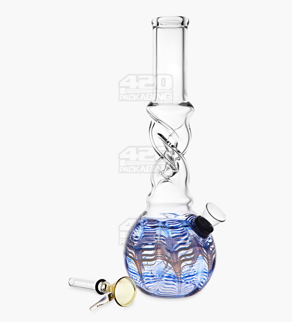 USA Glass Spiral Neck Raked Glass Egg Water Pipe | 10in Tall - Grommet Bowl - Assorted - 2
