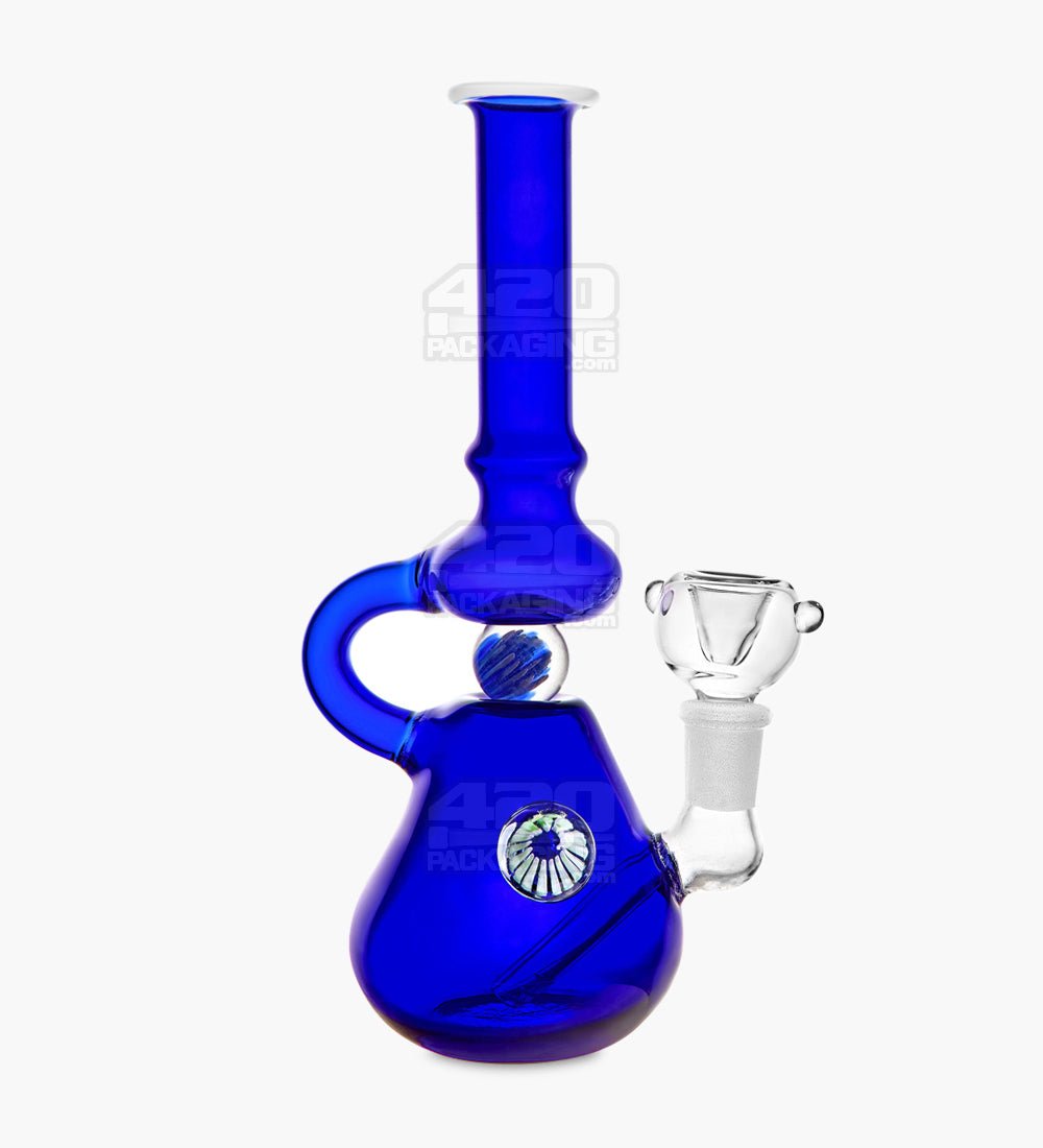 U-Neck Diffused Perc Glass Beaker Water Pipe w/ Rotating Implosion Marble | 8in Tall - 14mm Bowl - Blue - 1