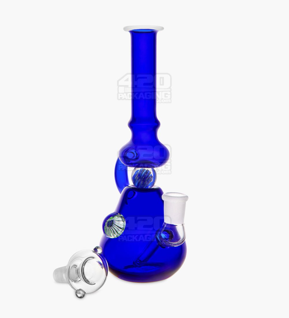 U-Neck Diffused Perc Glass Beaker Water Pipe w/ Rotating Implosion Marble | 8in Tall - 14mm Bowl - Blue - 2