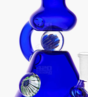 U-Neck Diffused Perc Glass Beaker Water Pipe w/ Rotating Implosion Marble | 8in Tall - 14mm Bowl - Blue - 3