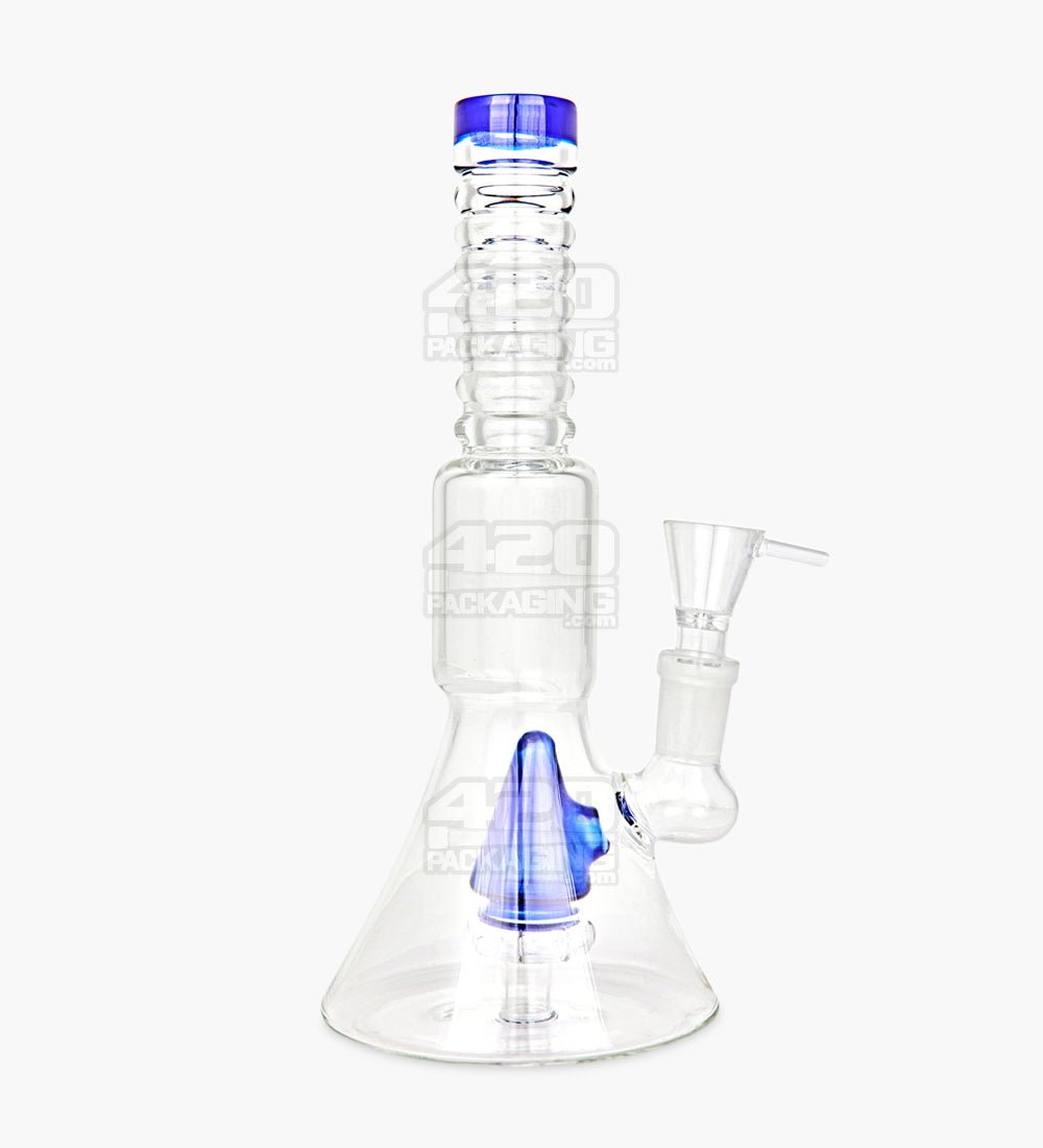 Ribbed Neck Showerhead Perc Glass Beaker Water Pipe | 8.5in Tall - 14mm Bowl - Blue - 1