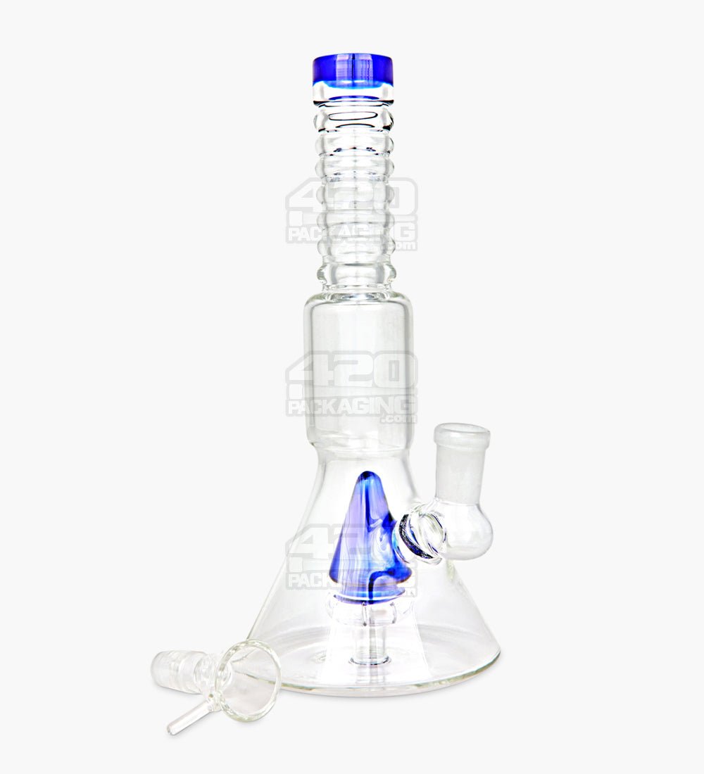 Ribbed Neck Showerhead Perc Glass Beaker Water Pipe | 8.5in Tall - 14mm Bowl - Blue - 2