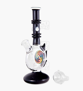 Straight Neck Wig Wag Circular Flask Glass Water Pipe w/ Triple Spikes | 8in Tall - 14mm Bowl - Black - 2