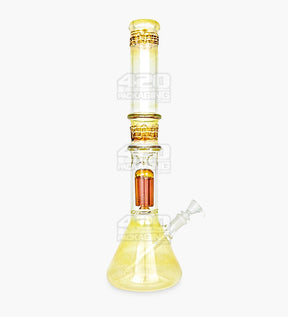 USA Glass Straight Neck Tree Perc Fumed Glass Beaker Water Pipe w/ Ice Catcher | 18in Tall - 18mm Bowl - Assorted - 7