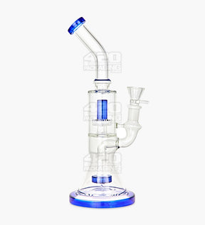 Double Chamber Bent Neck Showerhead Perc Glass Beaker Water Pipe w/ Thick Base | 12in Tall - 18mm Bowl - Blue - 1