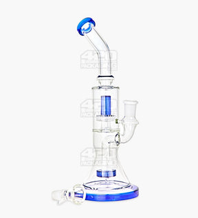 Double Chamber Bent Neck Showerhead Perc Glass Beaker Water Pipe w/ Thick Base | 12in Tall - 18mm Bowl - Blue - 2