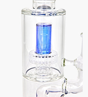 Double Chamber Bent Neck Showerhead Perc Glass Beaker Water Pipe w/ Thick Base | 12in Tall - 18mm Bowl - Blue - 3