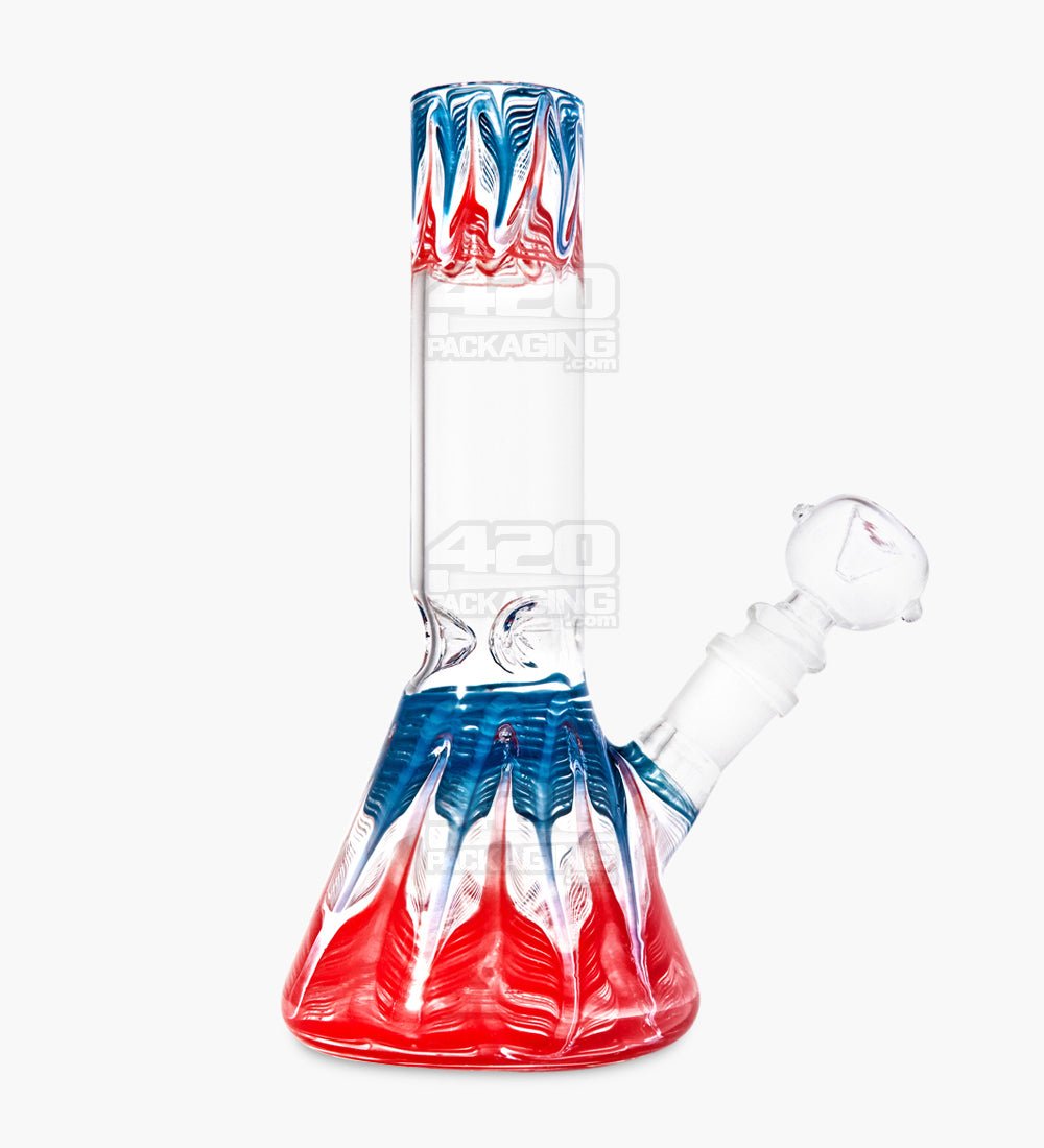 Straight Neck Raked Thick Glass Beaker Water Pipe w/ Ice Catcher | 8in Tall - 14mm Bowl - Assorted - 1