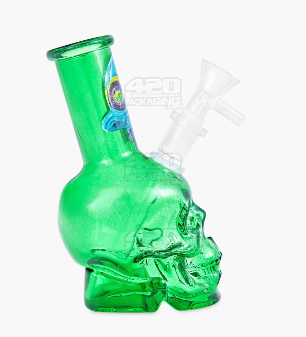 Angled Neck Crystal Skull Head Decal Glass Water Pipe