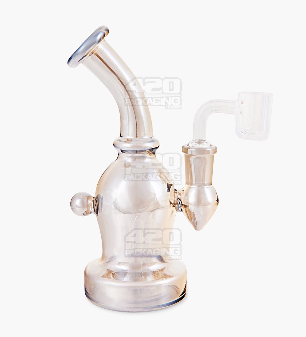 Bent Neck Iridescent Fumed Glass Dab Rig w/ Knocker | 6.5in Tall - 14mm Banger - Assorted - 5