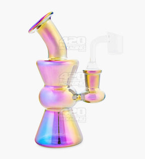 Bent Neck Hourglass Glass Dab Rig | 6in Tall - 14mm Banger - Iridescent - 1