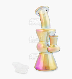 Bent Neck Hourglass Glass Dab Rig | 6in Tall - 14mm Banger - Iridescent - 2