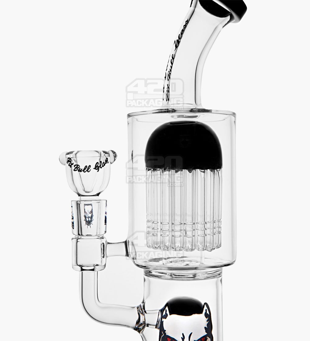 Pit Bull Bent-Neck Glass Water Pipe w/ Double Tree Perc | 12in Tall - 14mm Bowl - Black - 3