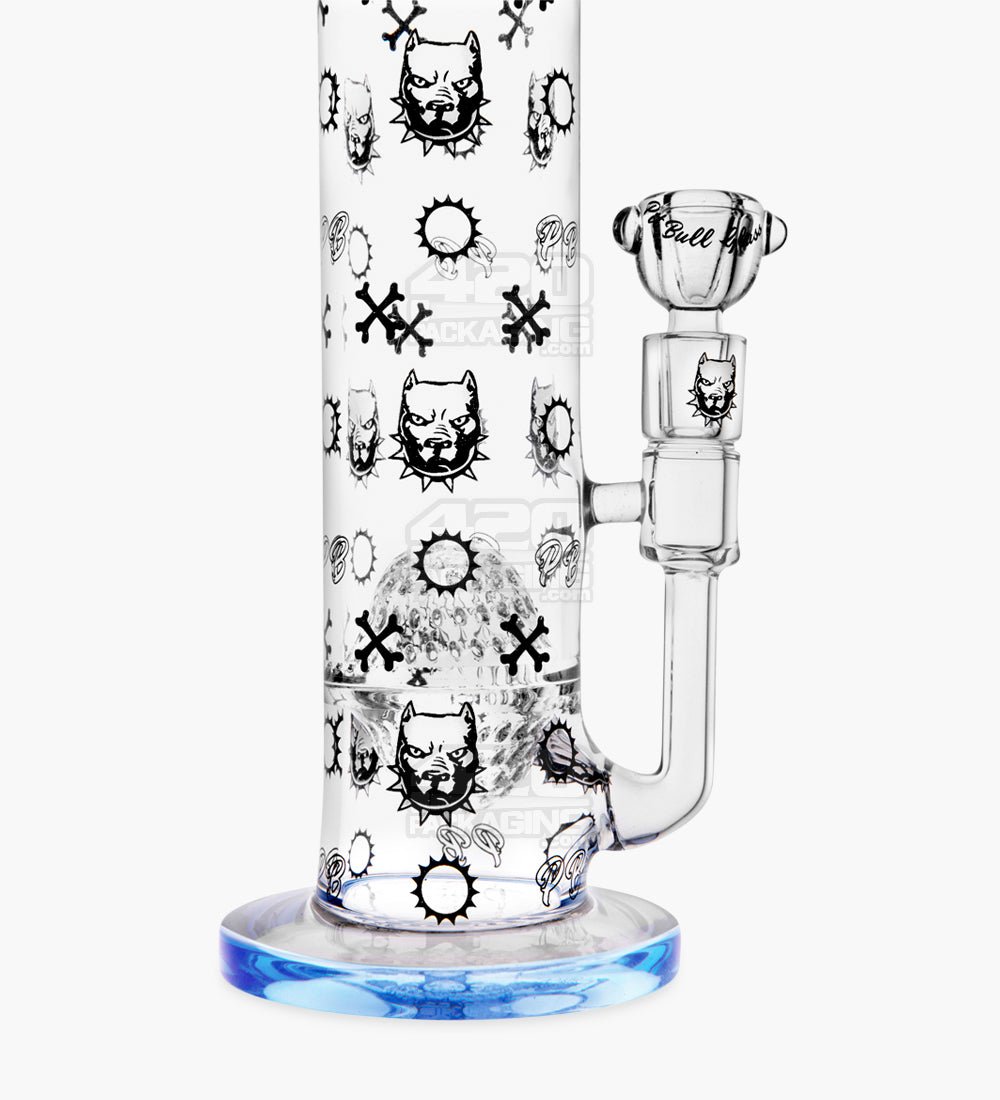 Pit Bull Decal Straight Neck Glass Water Pipe w/ Honeycomb Sphere Perc | 14in Tall - 14mm Bowl - Blue - 4
