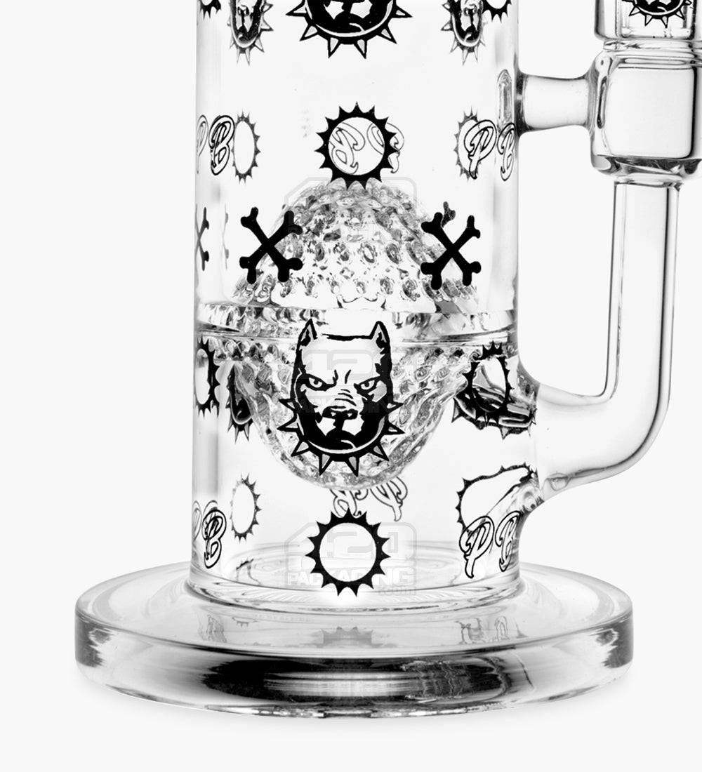 Pit Bull Decal Straight Neck Glass Water Pipe w/ Honeycomb Sphere Perc | 14in Tall - 14mm Bowl - Clear