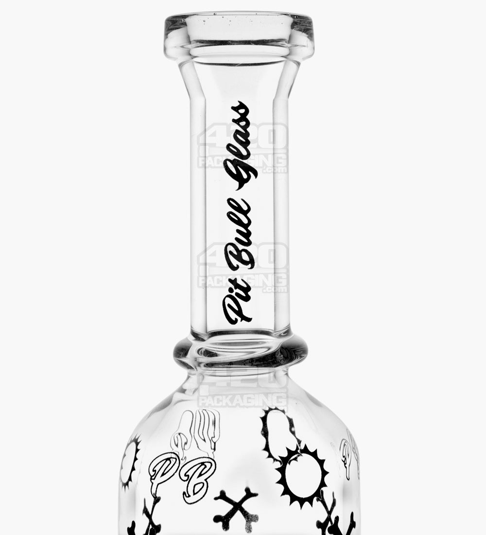 Pit Bull Decal Straight Neck Glass Water Pipe w/ Honeycomb Sphere Perc | 14in Tall - 14mm Bowl - Clear