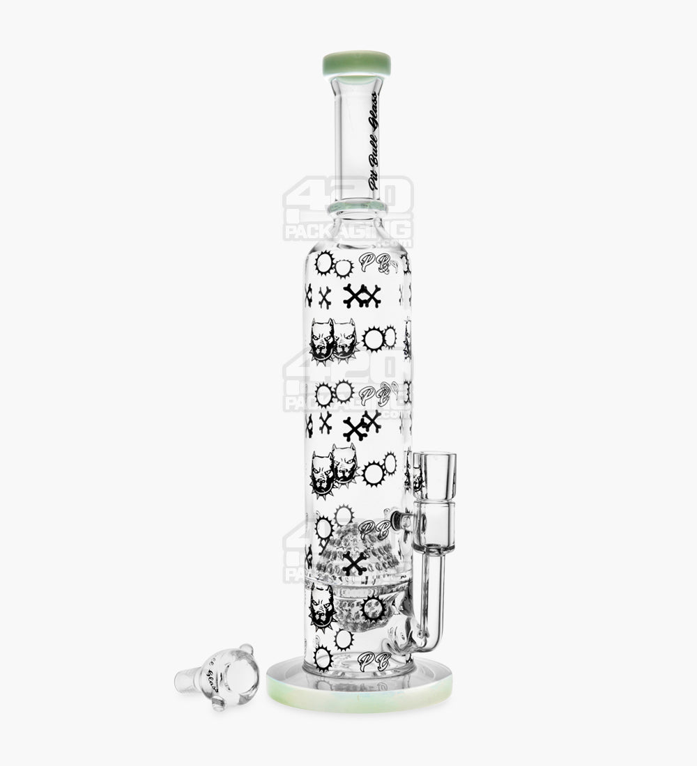 Pit Bull Decal Straight Neck Glass Water Pipe w/ Honeycomb Sphere Perc | 14in Tall - 14mm Bowl - Slime