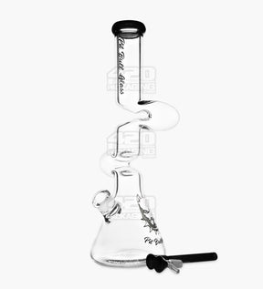 PIT BULL Z-Neck Glass Beaker Water Pipe w/ Floral Base | 16.5in Tall - 14mm Bowl - Black