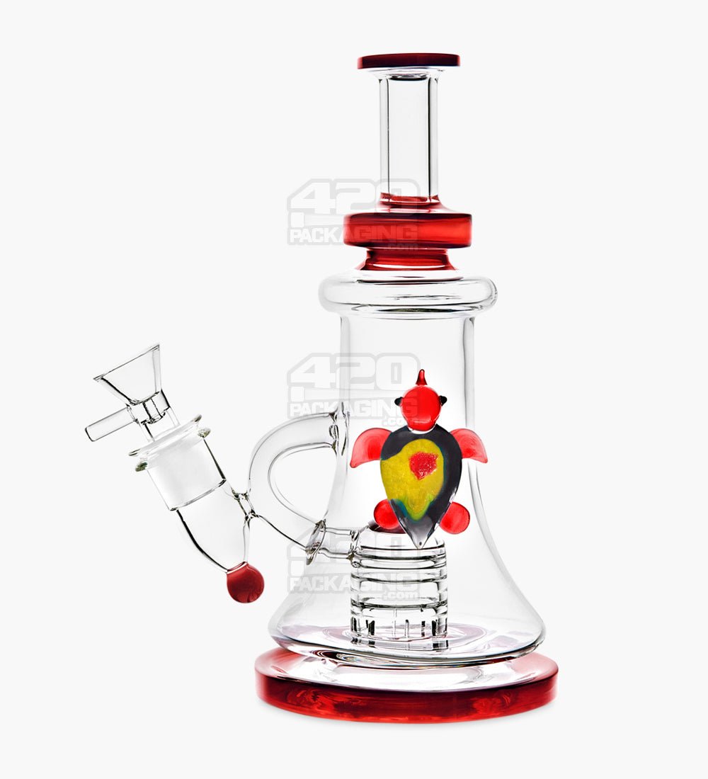 Straight Neck Glass Recycler Beaker Water Pipe w/ Showerhead Perc | 8.5in Tall - 14mm Bowl - Red - 1