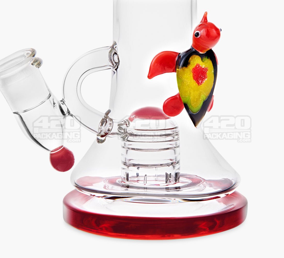 Straight Neck Glass Recycler Beaker Water Pipe w/ Showerhead Perc | 8.5in Tall - 14mm Bowl - Red - 3