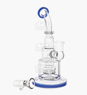 Bent Neck Glass Water Pipe w/ Showerhead Perc | 9in Tall - 18mm Bowl - Blue - 2