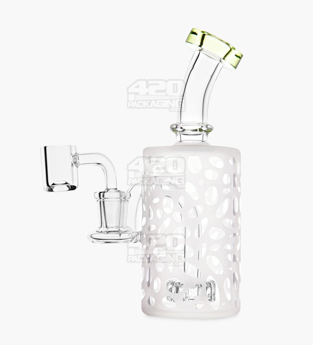 Bent Neck Showerhead Perc Sandblasted Glass Dab Rig w/ Thick Base | 6in Tall - 14mm Banger - Green - 3