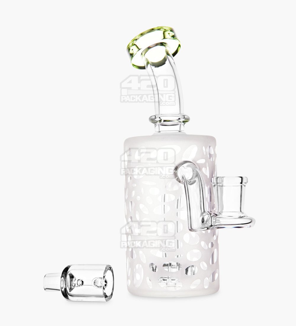 Bent Neck Showerhead Perc Sandblasted Glass Dab Rig w/ Thick Base | 6in Tall - 14mm Banger - Green - 2