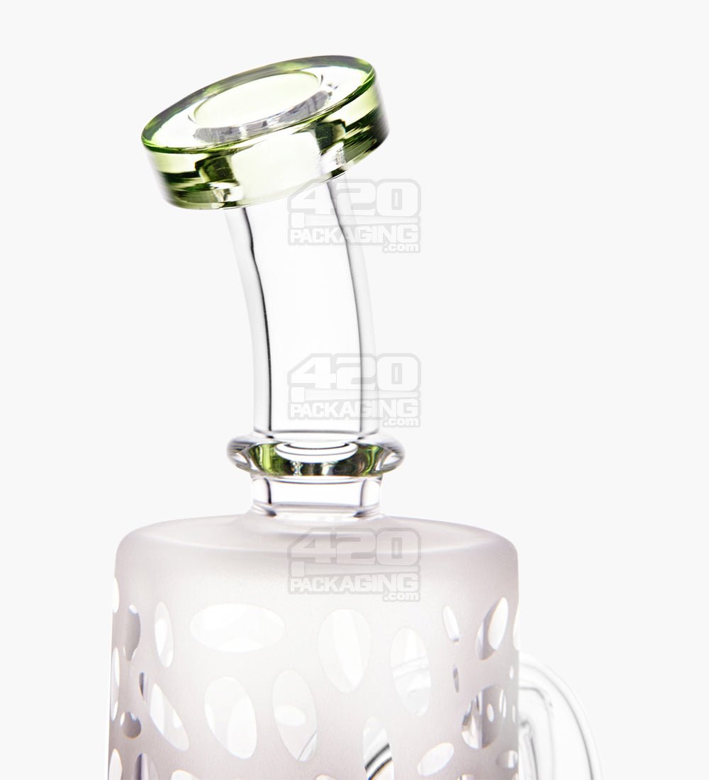 Bent Neck Showerhead Perc Sandblasted Glass Dab Rig w/ Thick Base | 6in Tall - 14mm Banger - Green - 5
