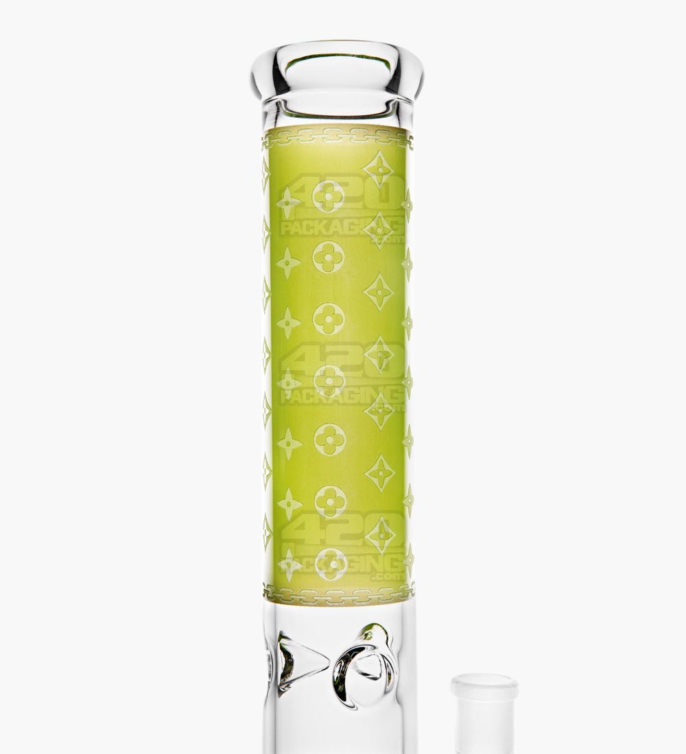 Straight Neck Luxury Design Glass Water Pipe w/ Inline Perc | 14in Tall - 14mm Bowl - Green - 3