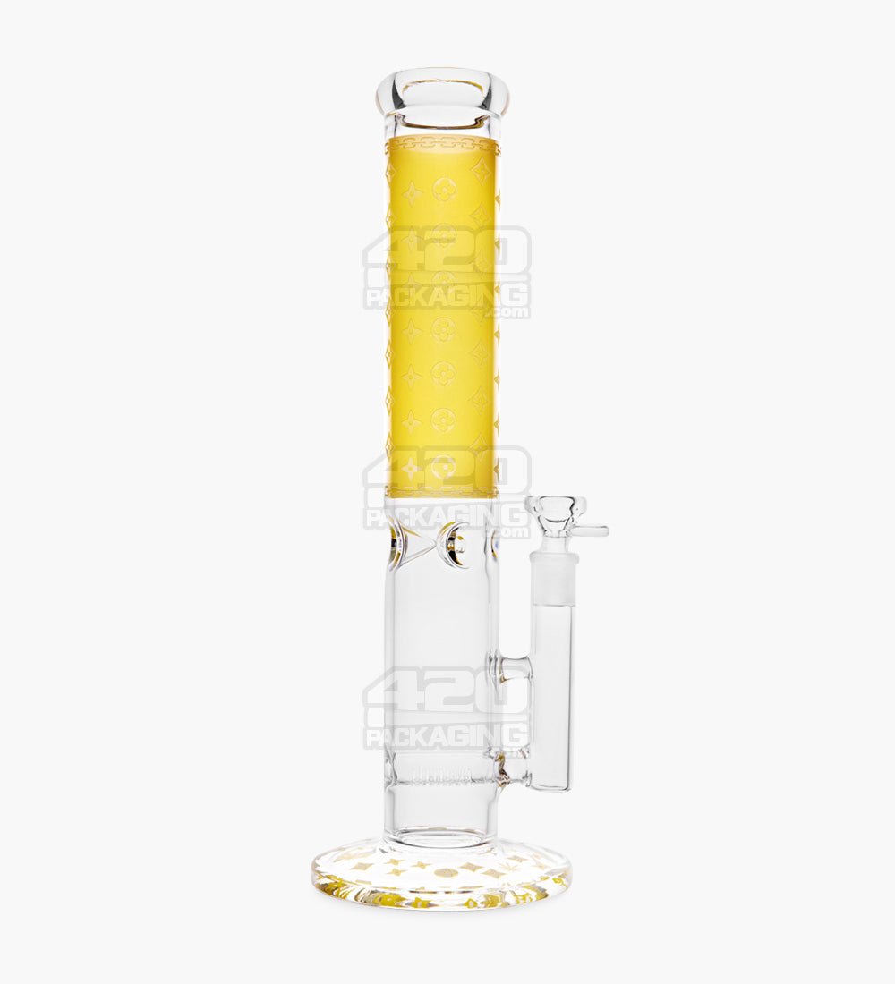 Straight Neck Luxury Design Glass Water Pipe w/ Inline Perc | 14in Tall - 14mm Bowl - Yellow - 1