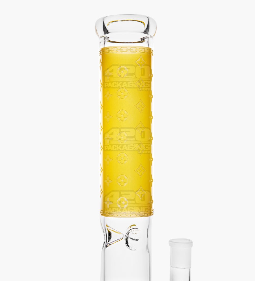 Straight Neck Luxury Design Glass Water Pipe w/ Inline Perc | 14in Tall - 14mm Bowl - Yellow - 3