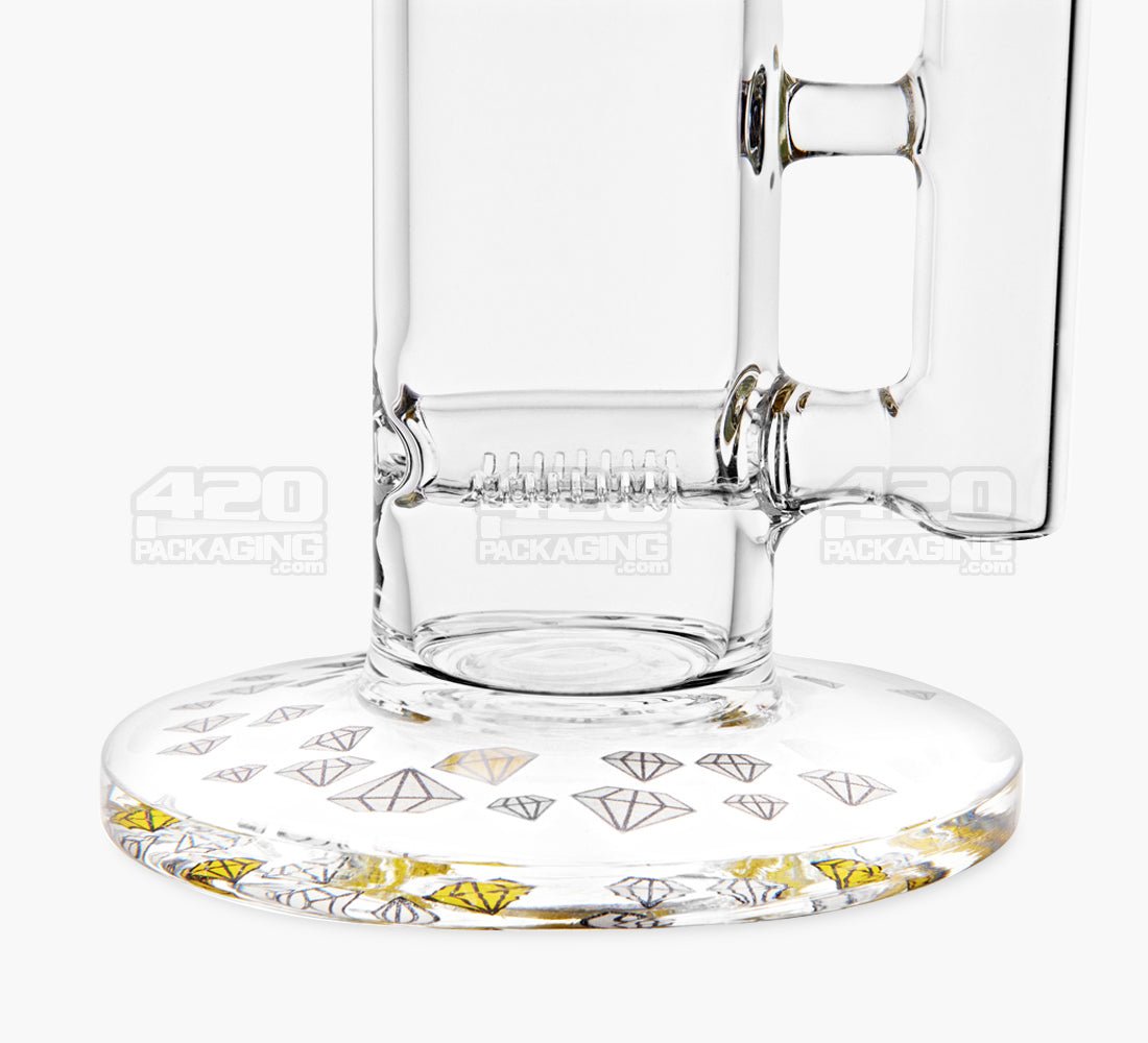 Straight Neck Diamond Decal Glass Water Pipe w/ Inline Perc | 14in Tall - 14mm Bowl - Yellow - 4