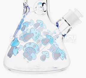 Straight Neck Mushroom Decal Glass Beaker Water Pipe w/ Ice Catcher | 14in Tall - 18mm Bowl - Blue - 4