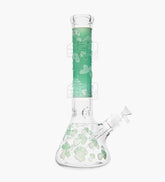 Straight Neck Mushroom Decal Glass Beaker Water Pipe w/ Ice Catcher | 14in Tall - 18mm Bowl - Jade - 1