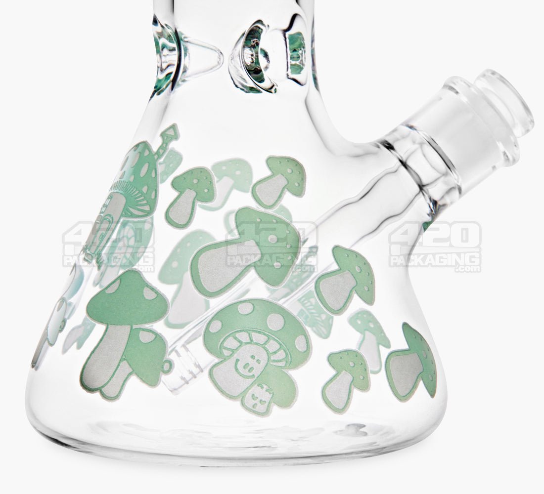 Straight Neck Mushroom Decal Glass Beaker Water Pipe w/ Ice Catcher | 14in Tall - 18mm Bowl - Jade - 4