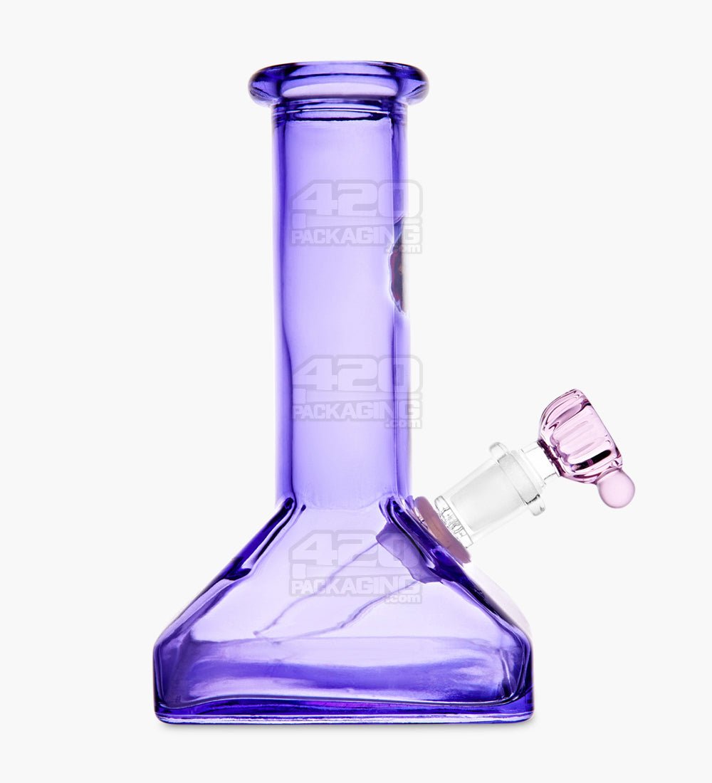 Straight Neck Decal Glass Beaker Water Pipe w/ Square Base | 7in Tall - 14mm Bowl - Assorted - 6